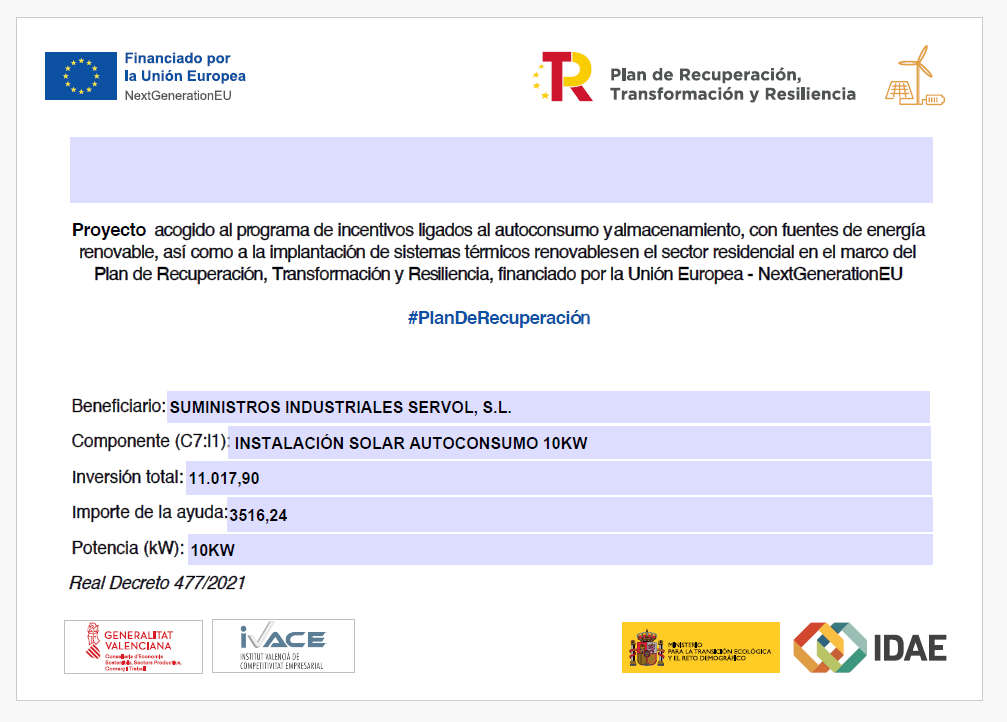 Información sobre subvenciones del Plan de Recuperación